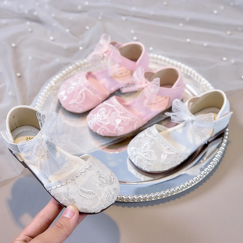 Kid's Shoes Girls Lightweight Princess Sandals Lace Mesh Bowknot Fashionable Versatile Children's Performance Shoes Size 23-36