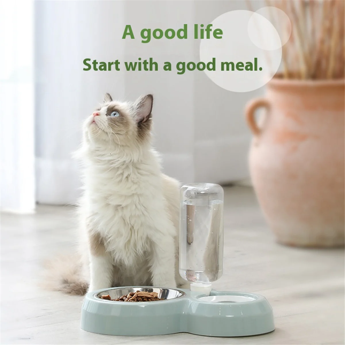 New Automatic Pet Feeder and Water Bowl 2-in-1 Combo Smart Food Container with Water Dispenser for Cats Dogs Leak Proof