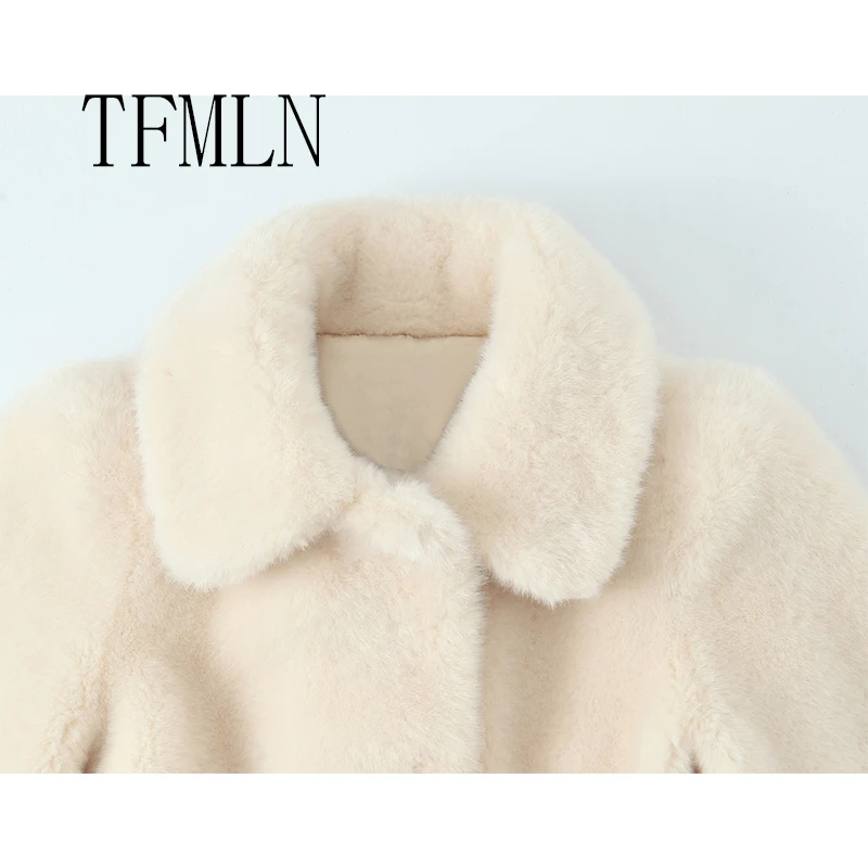 TFMLN سترات نسائية للخريف والشتاء برباط من الفرو الصناعي أنيقة وأنيقة غير رسمية معاطف شارع فاخرة دافئة #4