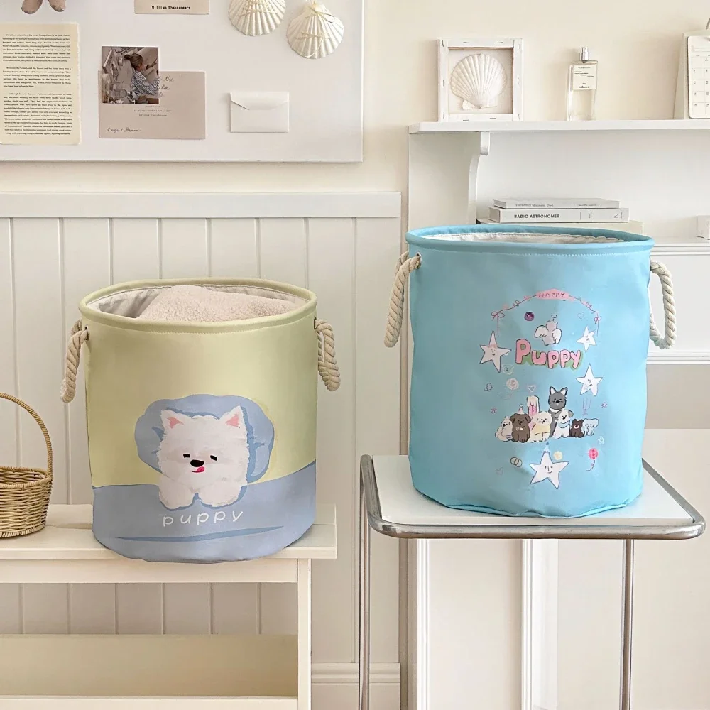 

Large Baby Laundry Basket with Handles Fabric Folding Cartoon Puppy Storage Bucket for Toy Clothes Bedroom Nursery Hamper