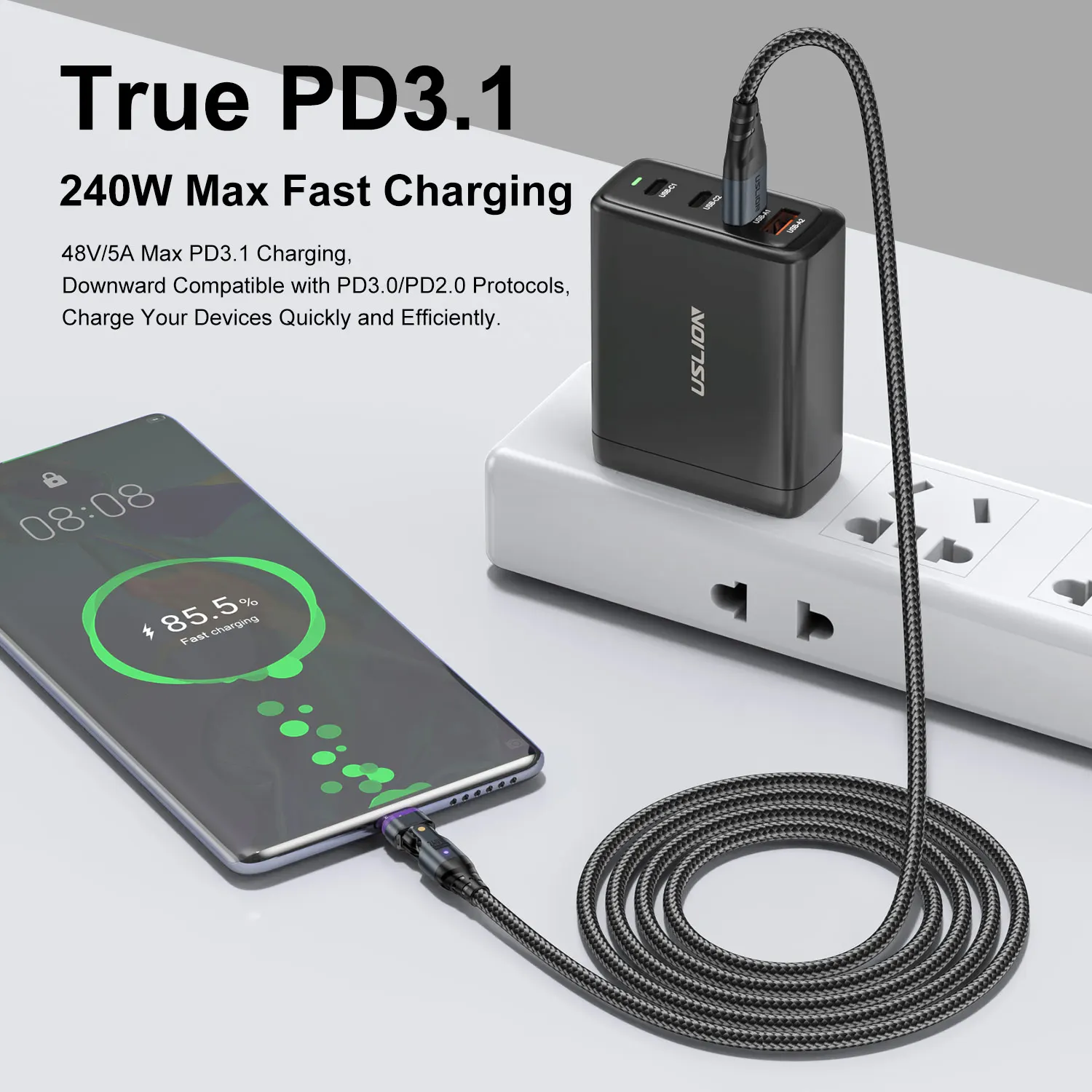 Magnetic PD3.1 240W Micro USB to USB C Super Charger Type C Charing Cable for Xiaomi Samsung S23 Huawei Data Cord for iphone 15