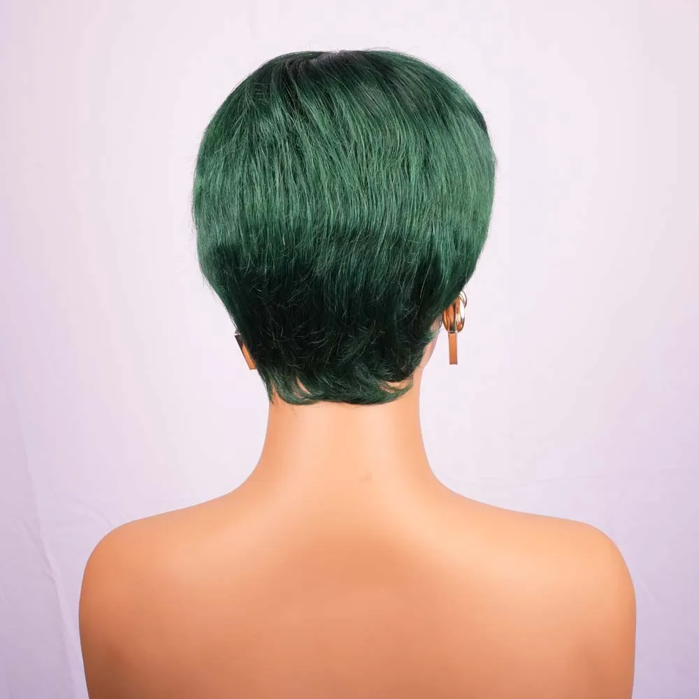شعر مستعار بقص عابث مع غرة، شعر بشري ريمي قصير مستقيم، شعر مستعار أخضر للنساء، شعر مستعار بأسعار معقولة