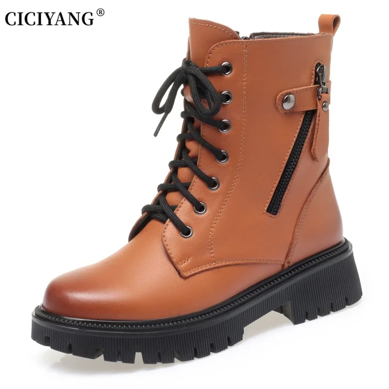 

CICIYANG Winter Boots for Women Genuine Leather 2025 New Wool Ladies Ankle Boots Plus Size 42 Black Brown Booties British Style