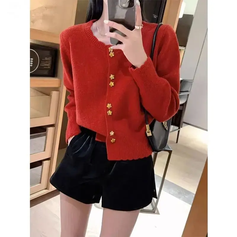 Retro Soft and Sticky Sweater Jacket for Women Autumn and Winter New Style Small and Short Knitted Cardigan Sweet Top