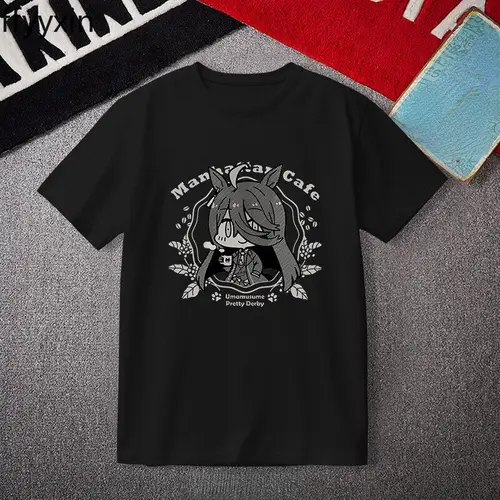 Umamumume-Camiseta de manga corta para hombre y mujer, camisa de Anime de Manhattan café, color blanco y negro