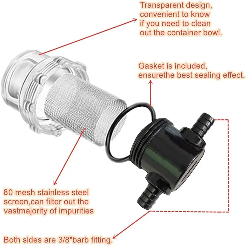 THIVN-1/2Inch Water Pump Strainer,For 3/8Inch Hose Barb In-Line Strainer,For Water Pump 12V Direct Current 80 PSI RV Campers