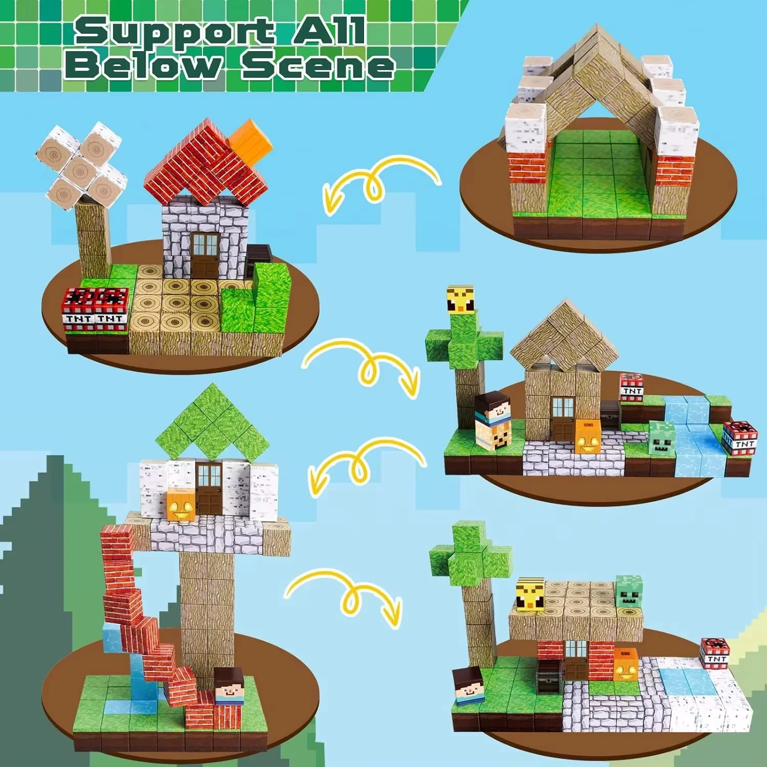 

DIY Model 48-192PCS Creative Magnetic Building Blocks Toys Christmas Gift for Boys Girls STEM Education Toys Over 3 Years Old