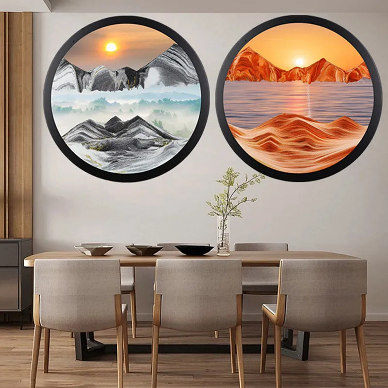 

New Wall Hanging Sandscape Moving Quicksand Painting 17-24inch Art Picture Round Glass Sandscape In Motion Flowing Sand Frame