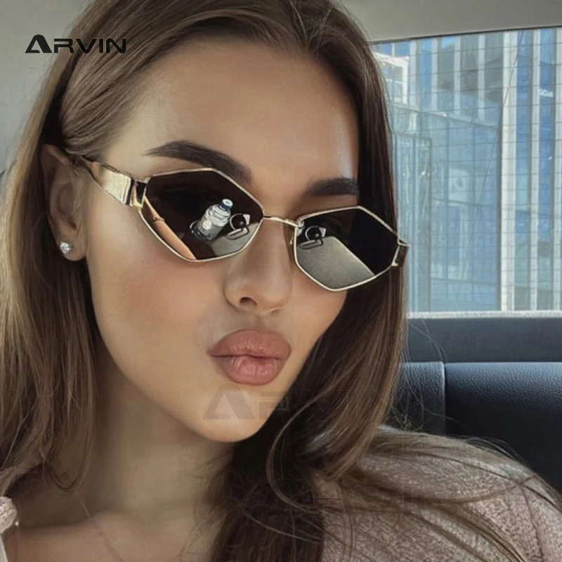 Fashion Polygonal Women Sunglasses Vintage Brand Rhombus Ladies Sun glasses Shades Unique Metal Frame Punk Eyewear Men