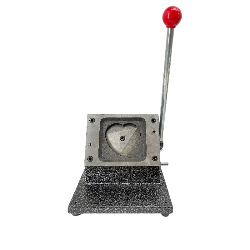 Super Value Factory StoreBest Price 57.5x53mm Heart Shape Rotary Metal Badge Making Machine With Metal Back Button Material 100