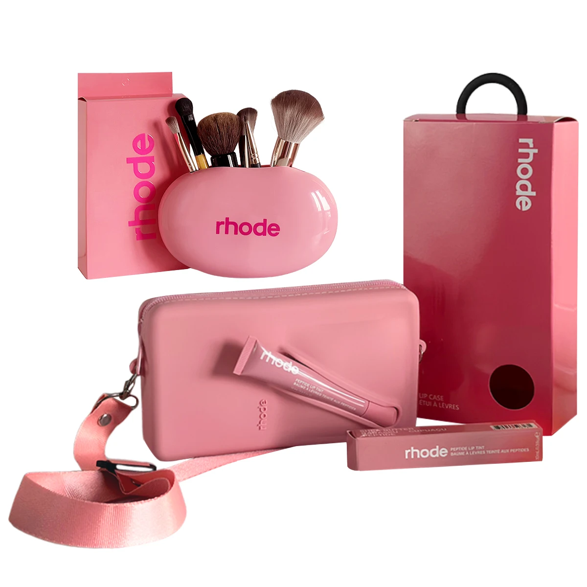 

Genuine Silicone Phone Bag Set+Cosmetic Bag Adjustable Long Lanyard Fashionable Women's Bags with Bubble Cover Ribbon Gift Box