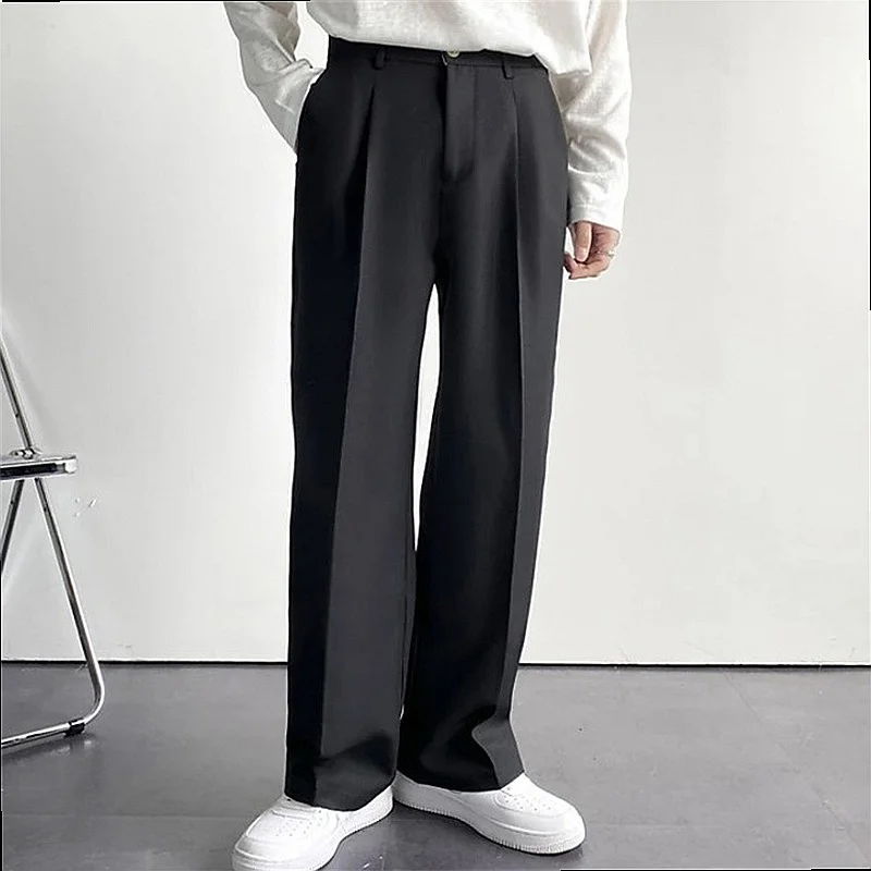 Men's Formal Casual Straight Leg Pants Loose Fit Solid Color Comfortable Daily Fashion Trousers Slant Pockets Dress Pants