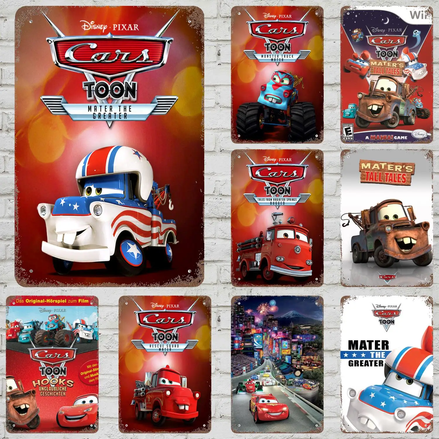 

MINISO Cars Toon Vintage Metal Tin Signs Posters Decor Retro Metal Plaque Wall Art Decor for Garage Bar