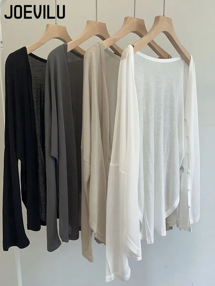Cárdigans finos y sueltos con manga de murciélago para mujer, camisa de protección solar adelgazante, blusas de una sola botonadura, abrigo Irregular, Tops informales para mujer