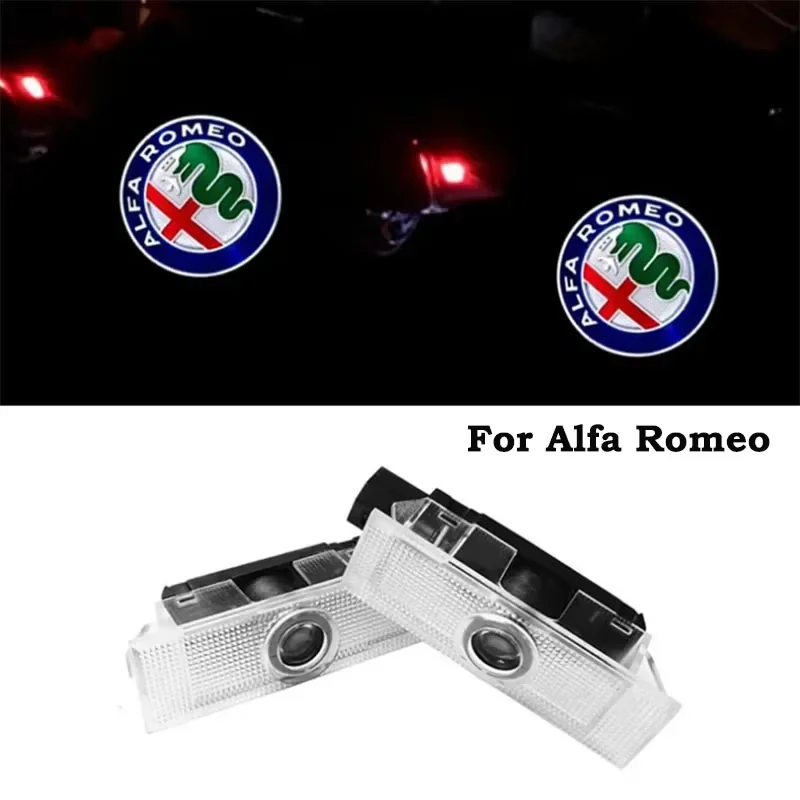 2Pcs Welcome Light For Alfa Romeo LED Car Door Welcome Light Logo Projector Giulia Giulietta Mito Stelvio Brera 147 156 159