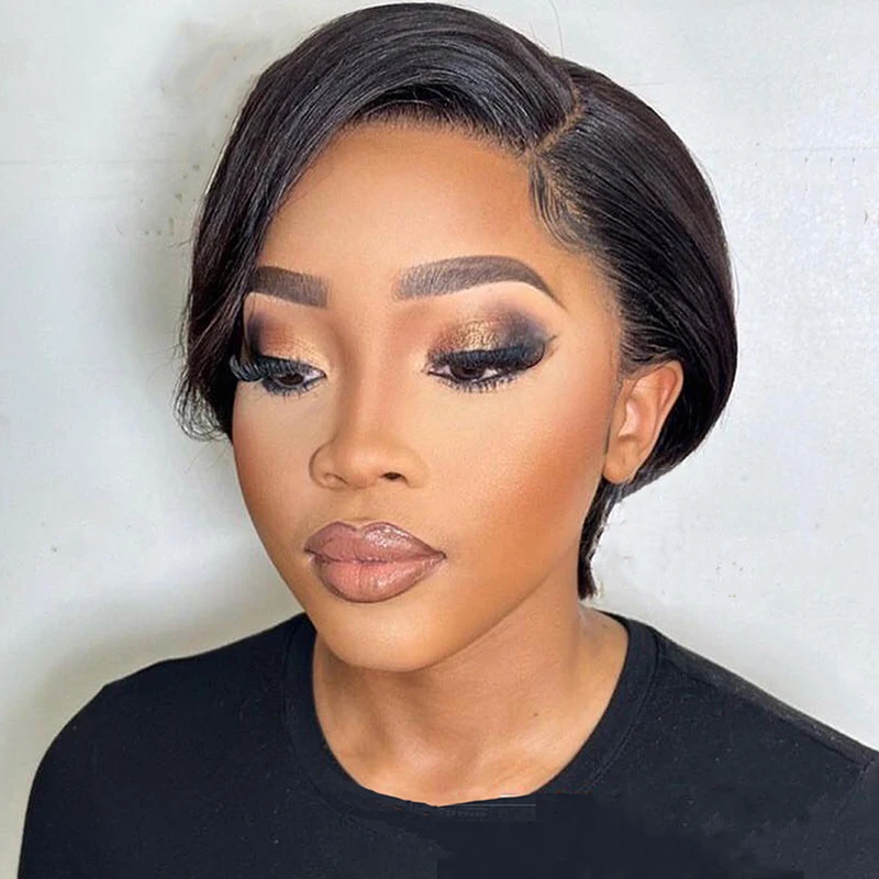 

Short Bob Pixie Cut 13x4 Lace Frontal Human Hair Wig Free Part Pre Plucked HD Transparent Lace Brazilian Remy Hair Wig For Women