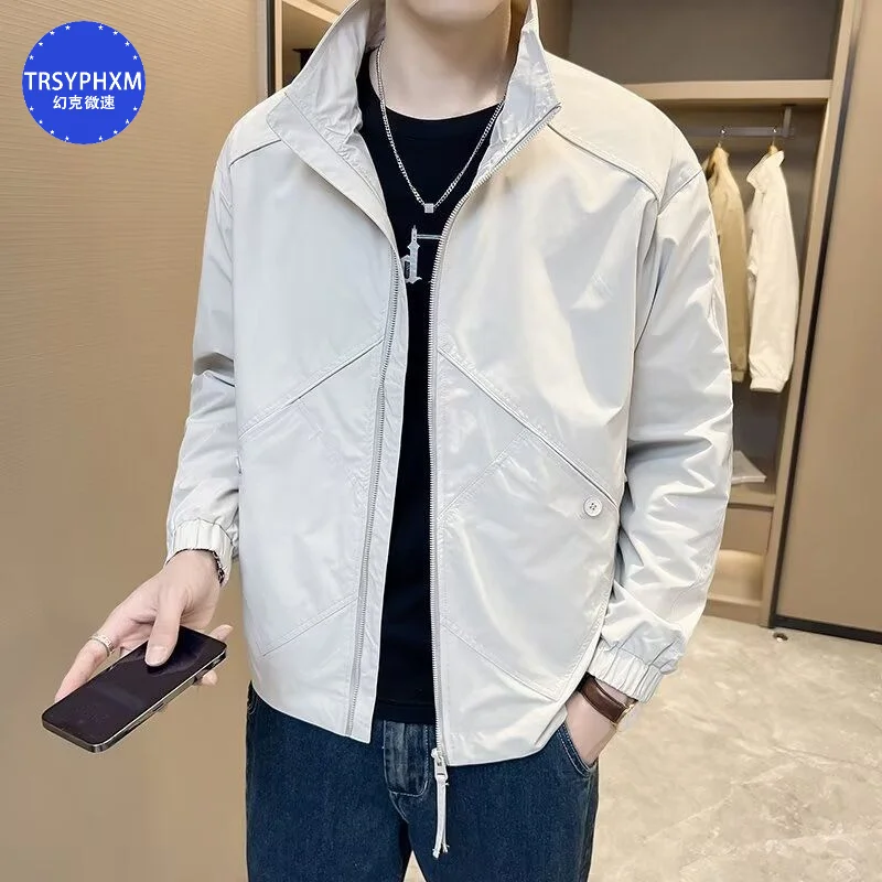 

TRSYPHXM 2024 new Spring and Autumn New Stand up Collar Jacket Design Trendy Coat Fashion Versatile Youth Casual Men's Wear