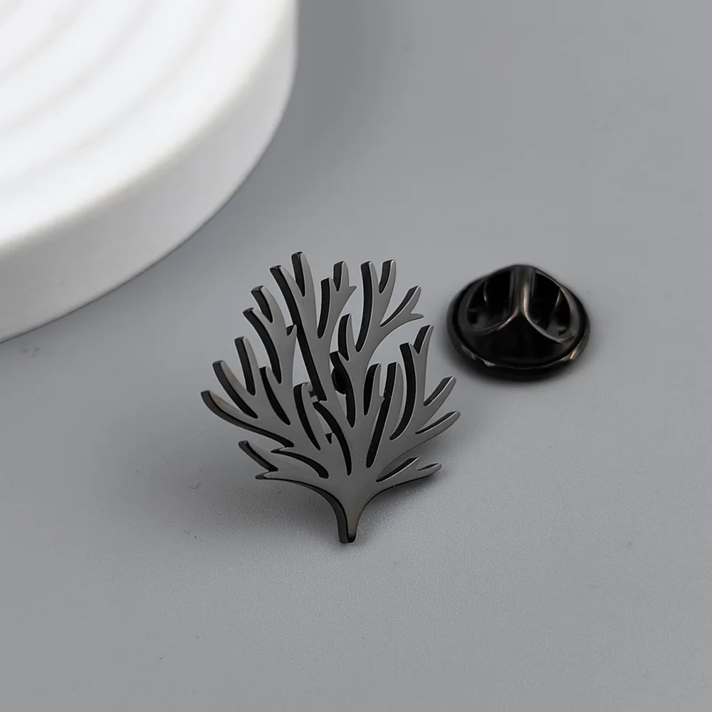 Stainless Steel Seaweed Tree Brooch for Men Suit Lapel Pins Men Jewelry Accessories Personalized Wedding Party Gifts for Dad