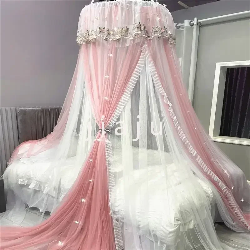 

Hanging Dome Mosquito Net Bed Canopy Romantic Double Layer Yarn Bed Valance Anti-mosquito Bedcover Curtain Home Textiles Decor