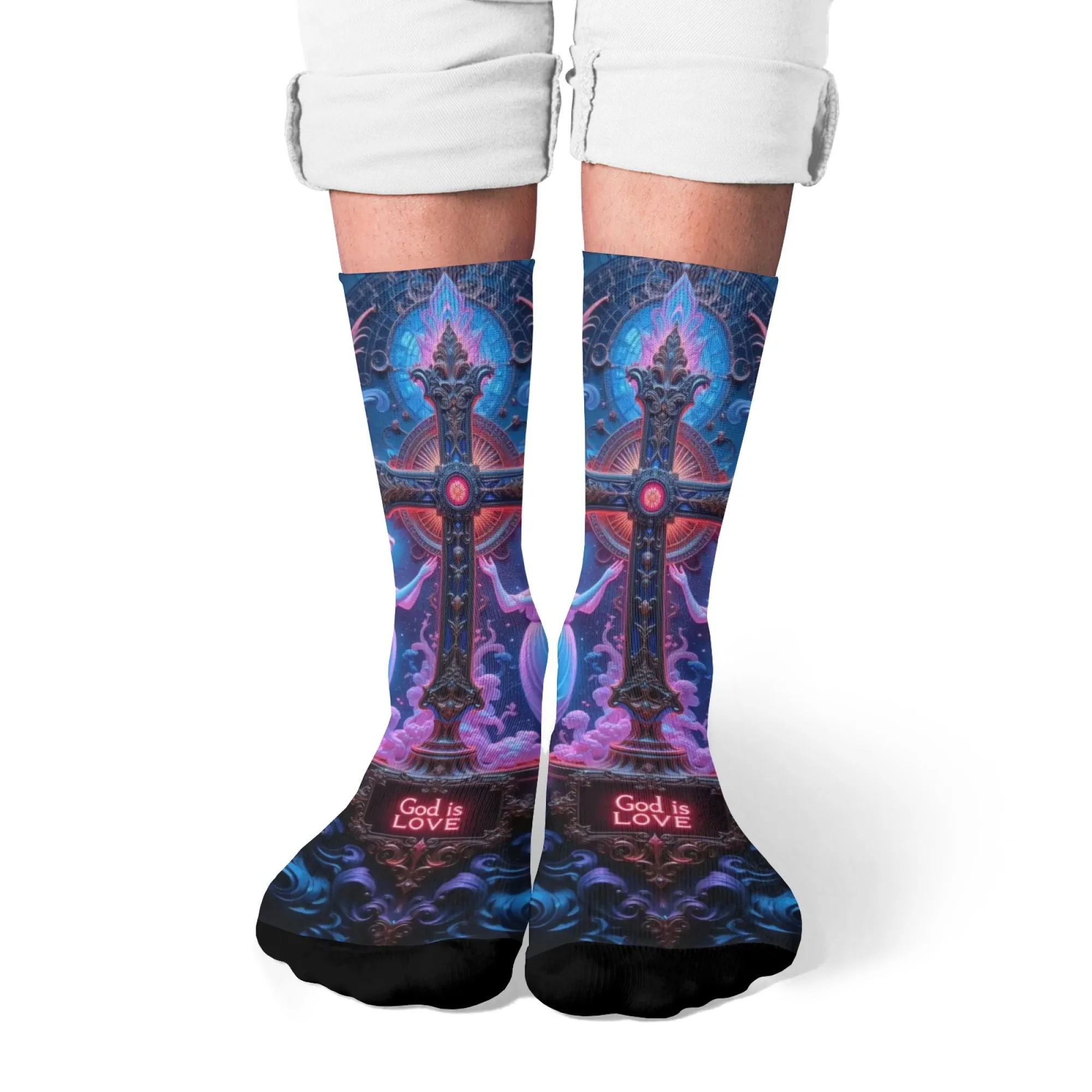God is love angel cross men's socks retro style comfortable non-slip fashion casual sports socks novelty funny happy crew socks