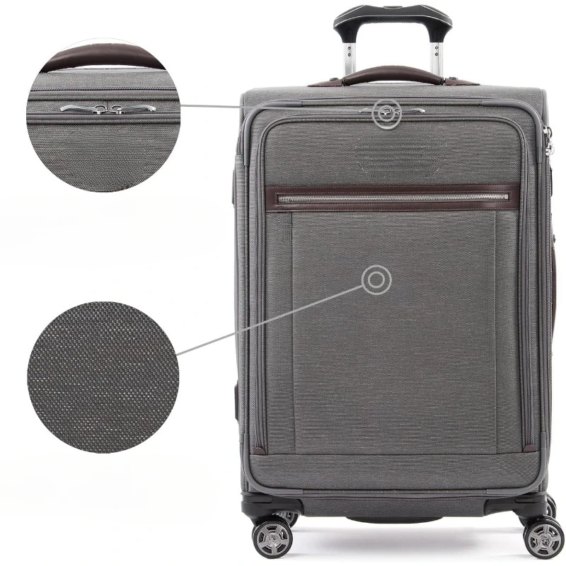 Platinum Elite Softside Expandable Checked Luggage, 8 Wheel Spinner Suitcase, TSA Lock, Men and Women, Vintage Grey