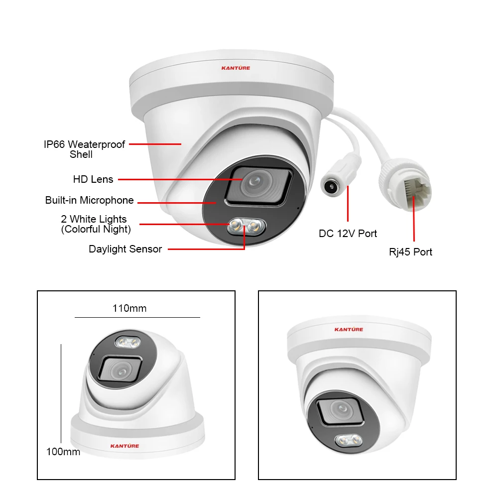 Imagem -06 - Kanture H.265 4k Poe Cctv Câmera de Segurança 8mp Ultra hd Weaterproof Vídeo Vigilância Kit Cor Visão Noturna Câmera P2p Vista