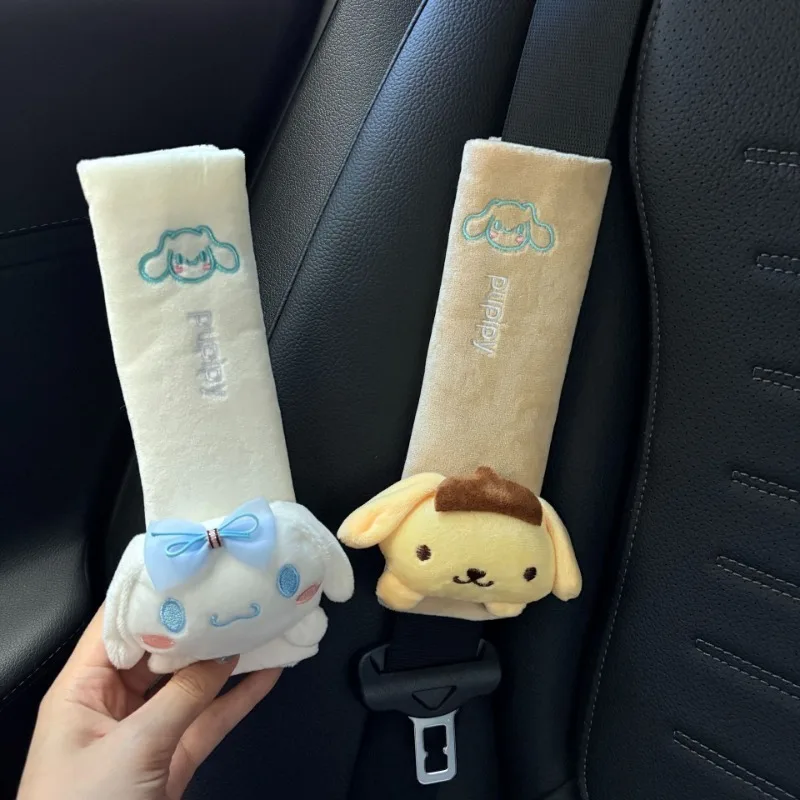 Sanrio minha melodia cinnamoroll protetor de cinto de segurança do carro dos desenhos animados anime personagem kuromi boneca acessórios carro kawaii decoração presente