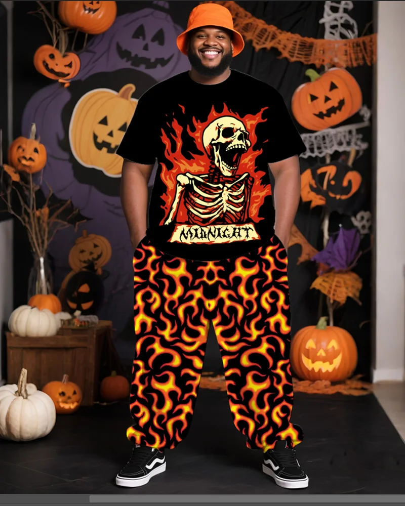 

S-9XL Мужская футболка больших размеров на Хэллоуин с короткими рукавами и брюки, комплект из двух предметов