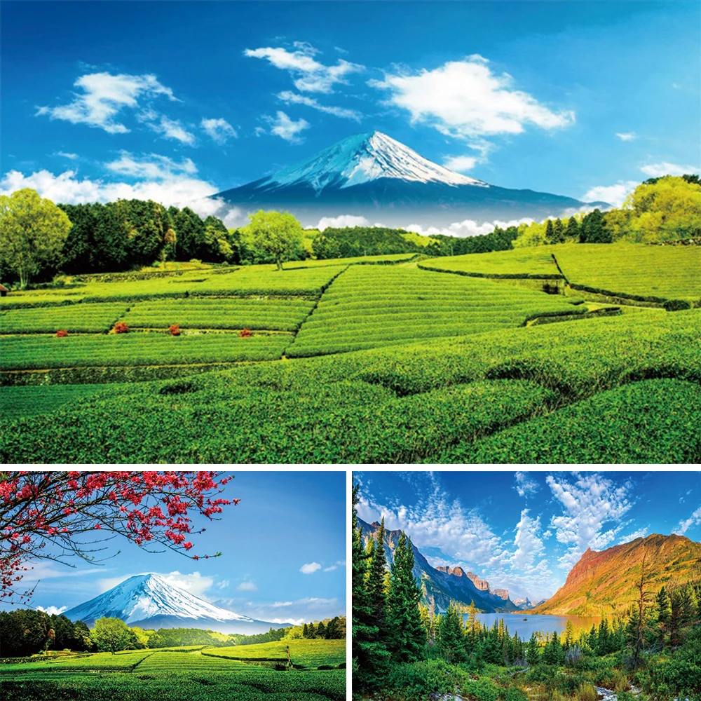 

Natural Landscape Photo Background Spring Blue Sky White Clouds Mountains Trees River Scenic Photography Backdrop Photo Studio