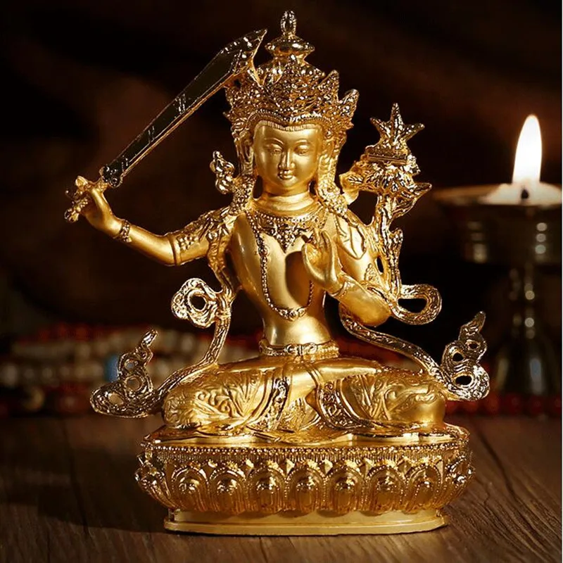 Exquisite Gilded Gautama Manjushri Buddha Statue Tibetan Tantric Alloy Figurine for Altar Crafts Decoration Home Decor