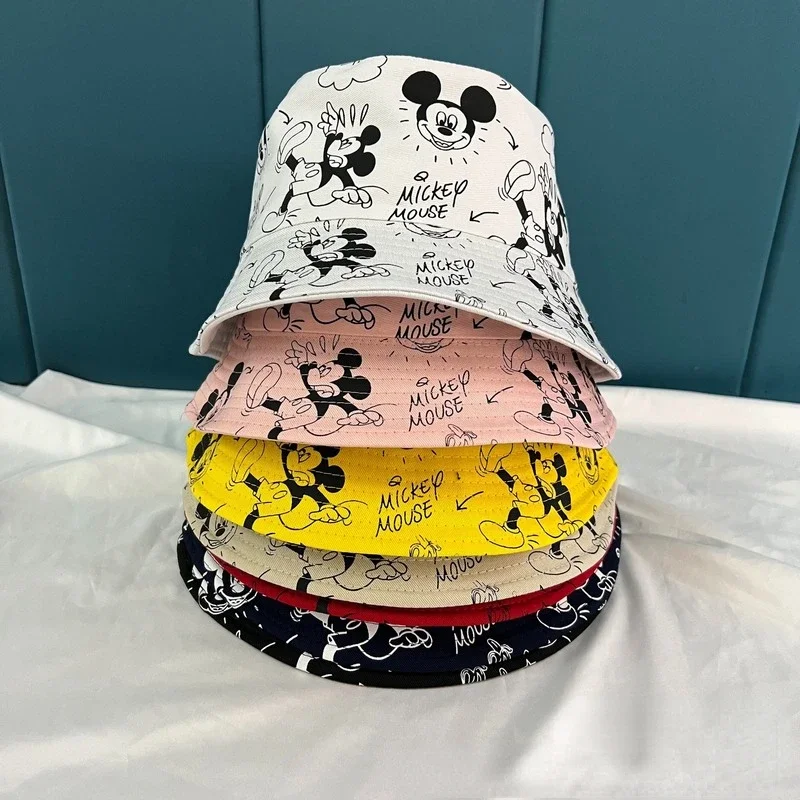 Disney Mickey Minnie Double-sided Wear Bucket Hats Cartoon Fishing Hat Boys/Girls Bob Femme Gorro Summer Women Men\'s Panama Hat