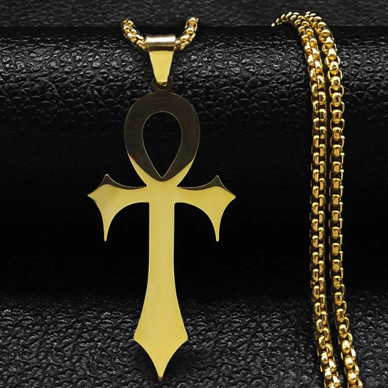 Stainless Steel Retro Egyptian Life Key Ankh Pendant Clavicle Chain Pharaoh Patron Saint Lucky Amulet Jewelry For Women Men