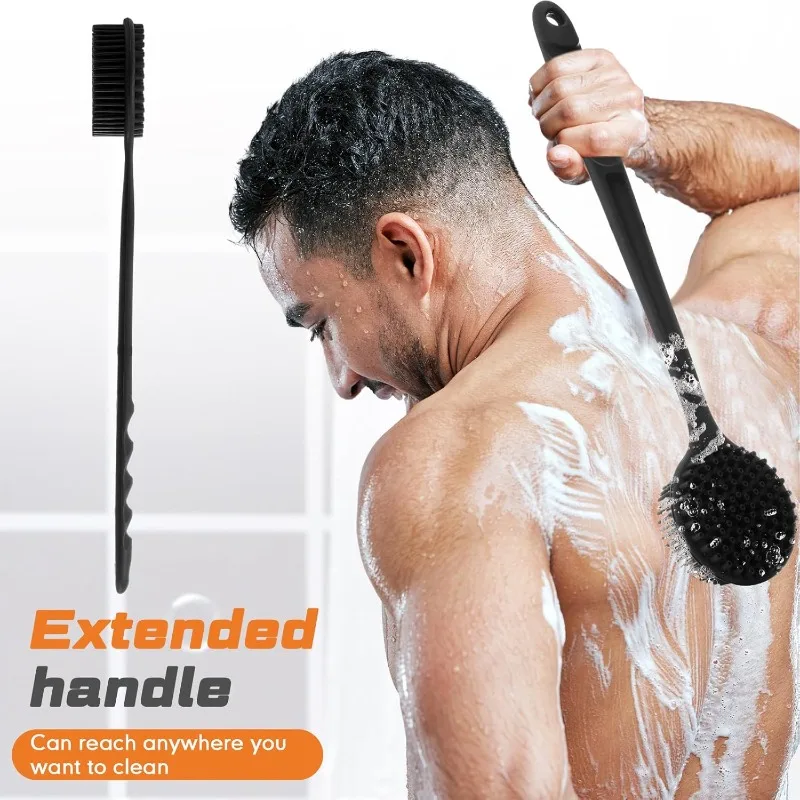

Силиконовая мочалка с длинной ручкой 38 см, двусторонняя, для отшелушивания и массажа, обогащает пенную пену, для мужчин и женщин, аксессуары для душа