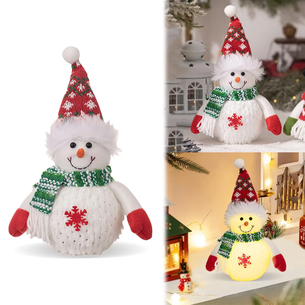 LED Light Snowman Doll Luminous Snowman Decor Battery Operated Glowing Plush Snowman Light Up Ornaments for Home Decor