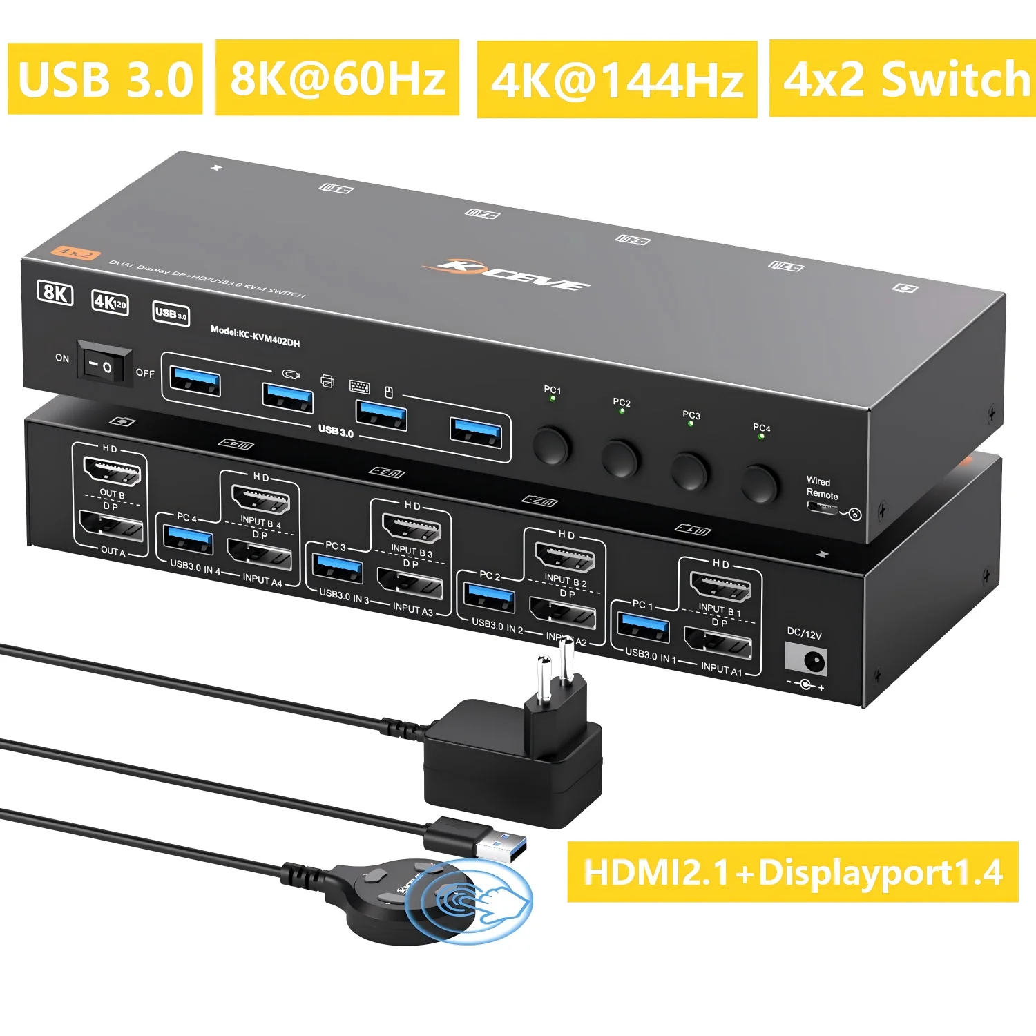 USB 3.0 KVM Switch 2 Monitors 4/3/2 PC,8K 4K DisplayPort+HDMI KVM Switch for  4/3/2 Computers Share Dual Monitor Keyboard Mouse