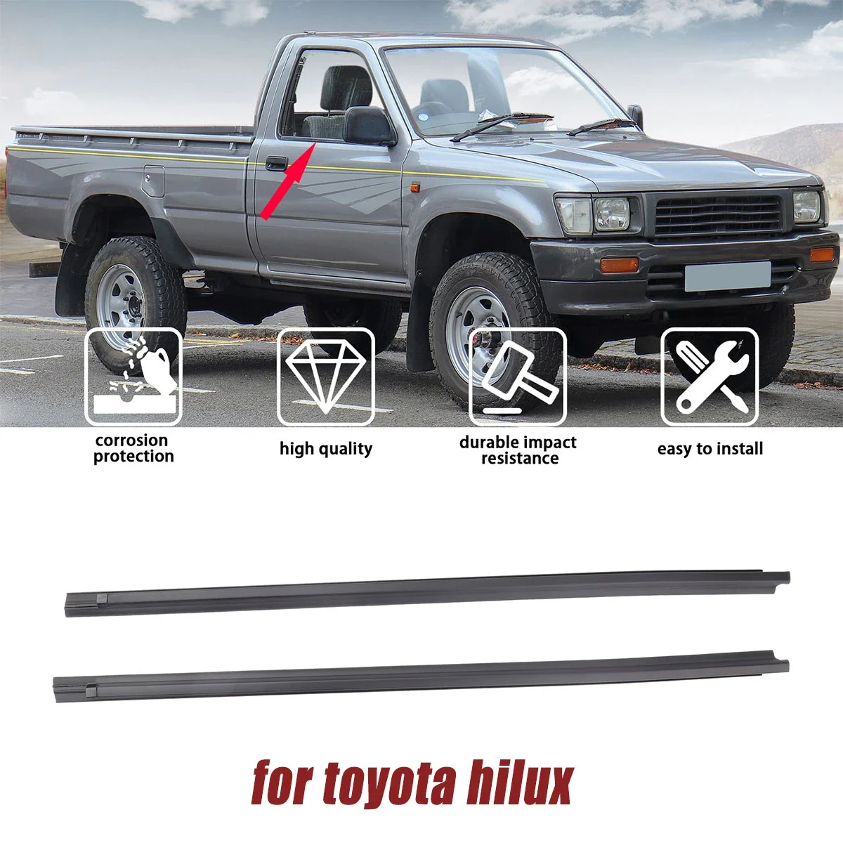 2 pces 2 portas weatherstrip moldagem janela vedação cinto guarnição para toyota hilux 1984-1989 68160-89114 para 4runner 1985 75cm
