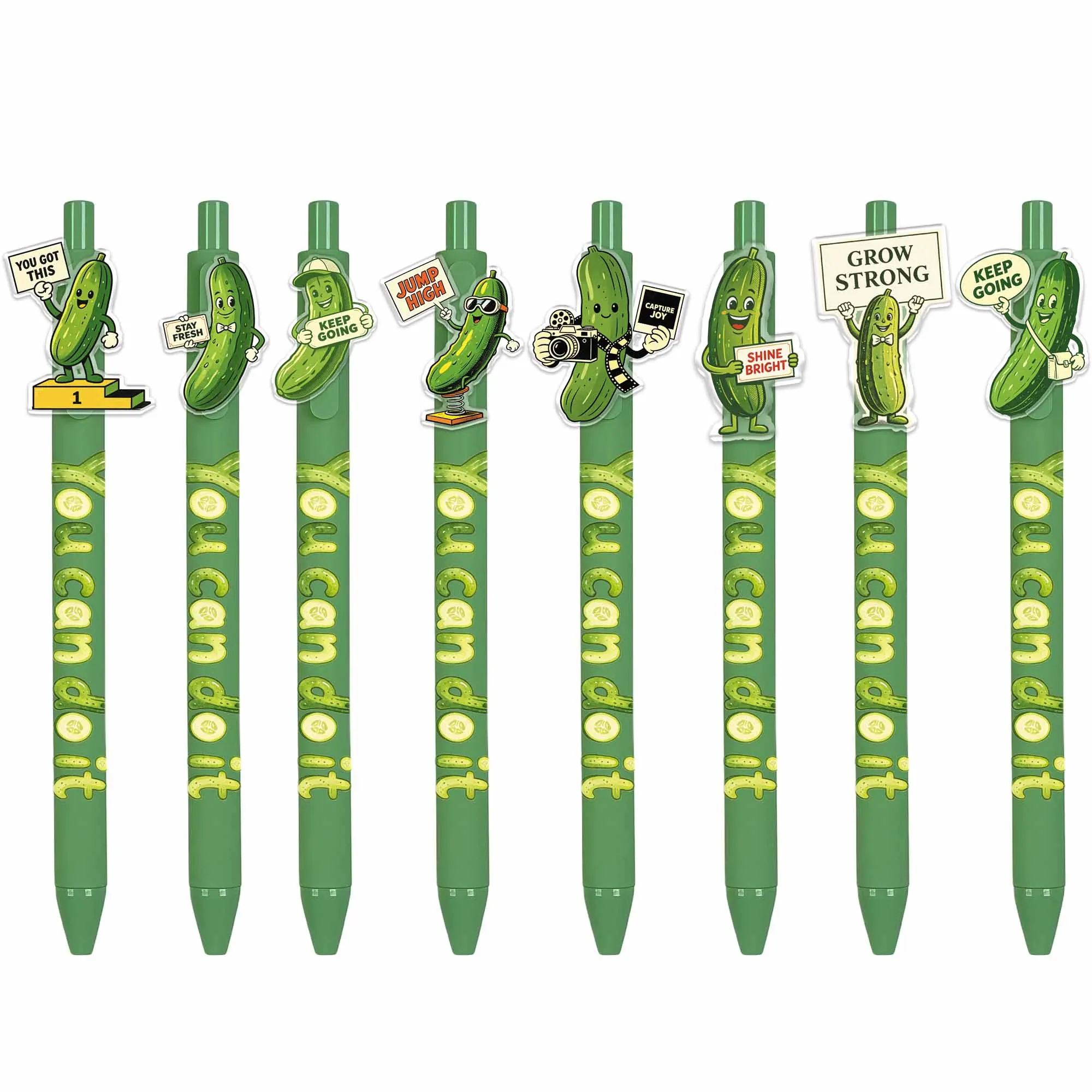 8 Pcs Inspirational Cucumber Roller Pens, Fruit and Vegetable Series Fillable Roller Pens, Random Designs