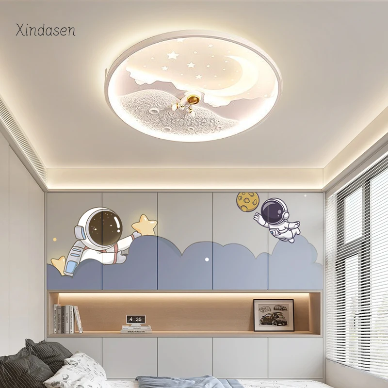 

White Nursery Astronaut Ceiling Light For Kids Room Boys Baby Girls Study Modern led Star Moon Chandelier Children Bedroom Lamp