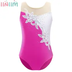 Kids Girls Gymnastics Ballet Dance Leotards Sleeveless Splice Mesh Figure Ice Skating Leotards Children Dancing Unitard Costume