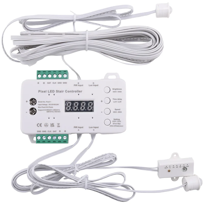 ABAH-Motion Sensor LED Stair Pixel Lights Controller RGB LED Controller With Daylight Sensor Stair Lighting Controller Durable