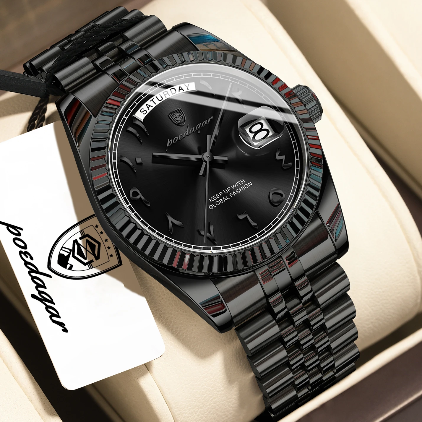 POEDAGAR Top Trendige Herrenuhr Edelstahl Wasserdicht Business Herren Armbanduhr Datum Woche Quarz Kreative Herrenuhren Reloj Hombre