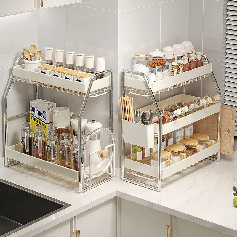 

Для кухни из нержавеющей стали, многофункциональные полки для приправ, бытовые столешницы, полки для масла, соли, соуса, уксуса