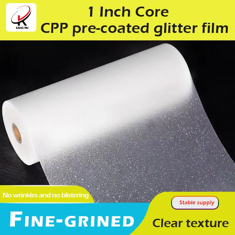 Thermal Roll Laminating Film, CPP Fine-grined Precoating Glitter Film -1 Inch Core-4mil-11.8/12.2/12.6 inches×328/164 Feet