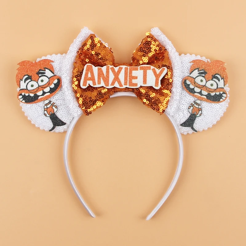 Disney INSIDE OUT Ohren Stirnbänder Mädchen Pixar Feels ANXIETY Pailletten Schleife Haarschmuck Frauen Cartoon Joy Haarband für Kinder Party