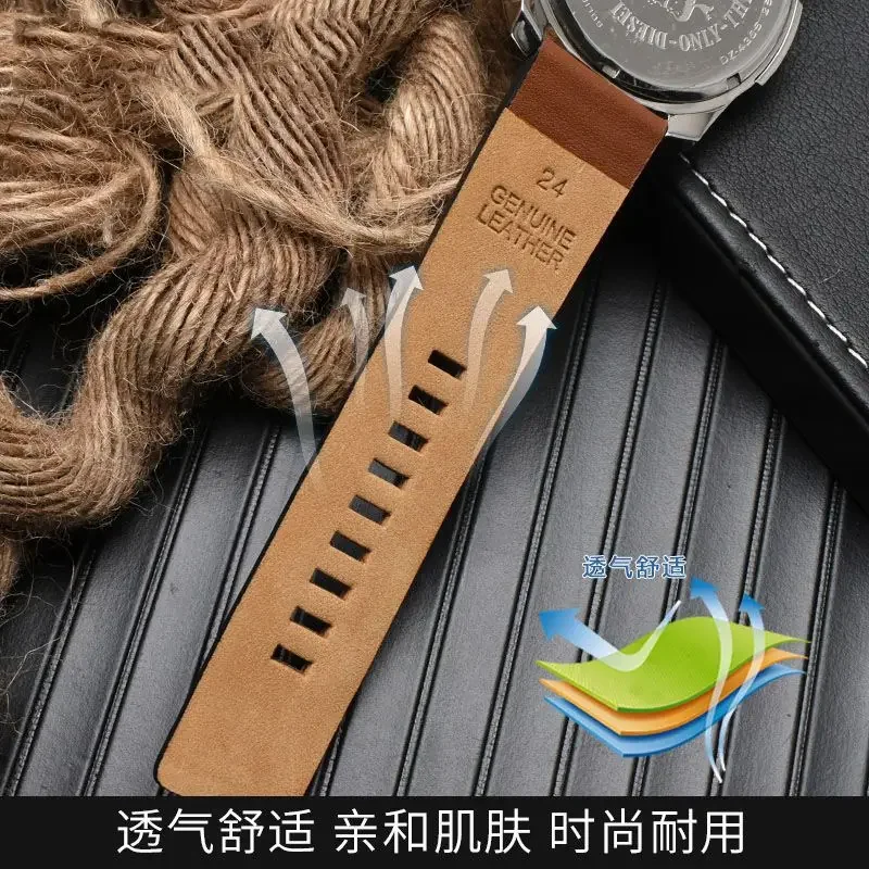 Plain Leather Watch Band for Diesel Dz4318 4338 7257 4423 4498 Waterproof Sweat-Proof Large Dual Cow Leather Watch Strap 26mm