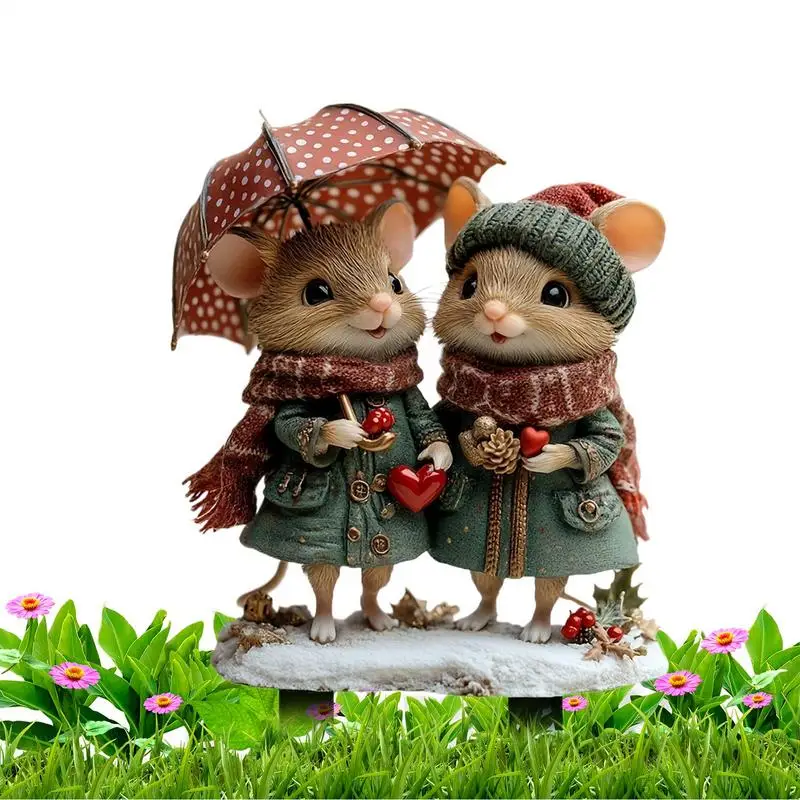 Squirrel Garden Stake 2D Valentine's Day Squirrel Ground Plug Umbrella Scarf Design Animal Ground Plug For Potted Plants