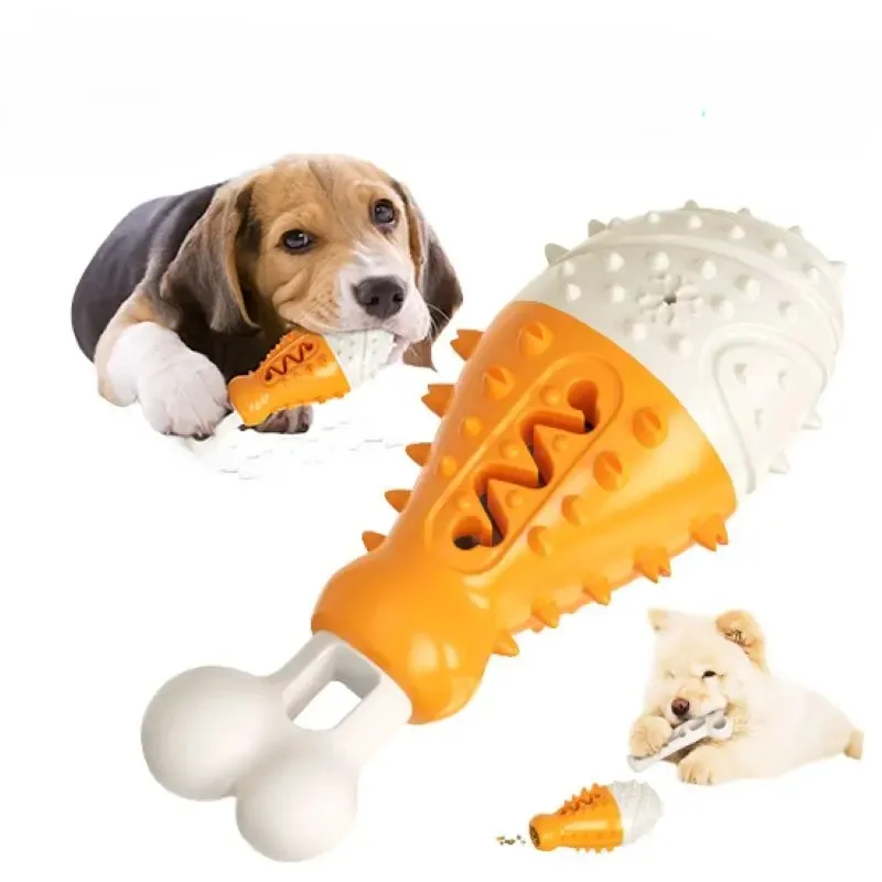 

Chicken Leg Dog Food Dispenser Slow Feeder Teeth Cleaning Interactive Toy Toothpaste-Fillable Dog Chew Toy Dental Teeth Cleaning