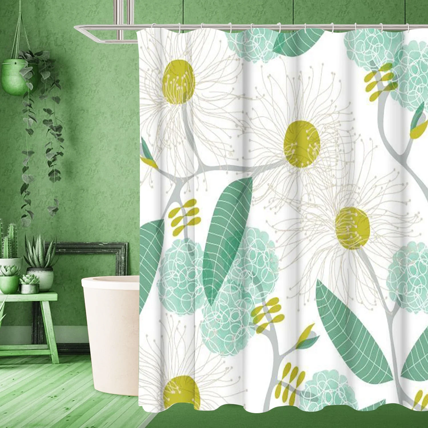 

Занавеска для купания с рисунком листьев, занавеска для душа с буквами для ванной комнаты, водонепроницаемая с 12 крючками, рыбы, домашний деко