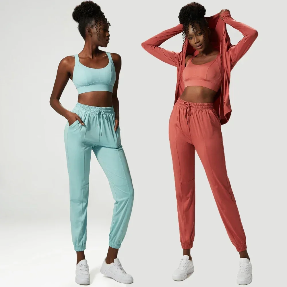 2/3 Picecs Yoga Set Women Breathable Loose Fitness Suit Zipper Jacket Sexy Bra Jogger Pants Female Gym Clothing Sportswear