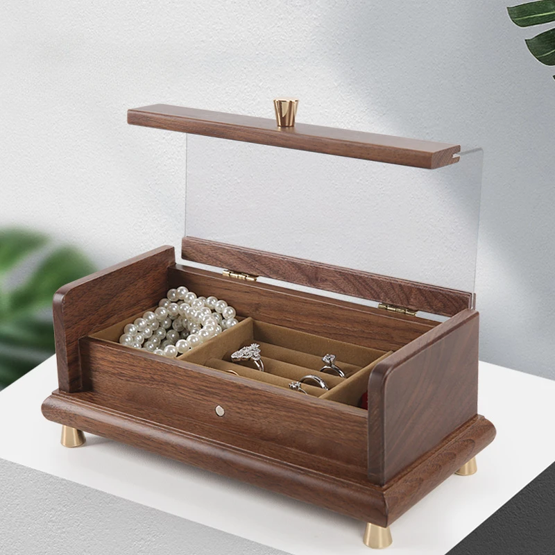 

Wood Jewelry Box Storage Ring Necklace Jewelry Boxes Organizer Bracelet Earrings Transparent Skylight Display Stand for Women